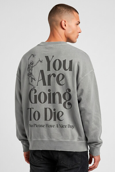 Foto Blusa oversized de moletom estonado cinza Nice Day
