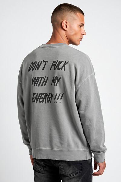 Foto Blusa oversized de moletom estonado cinza Energy