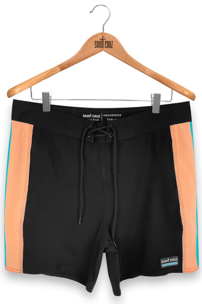 Foto Bermuda retrô line Preto Salmão e Turquesa