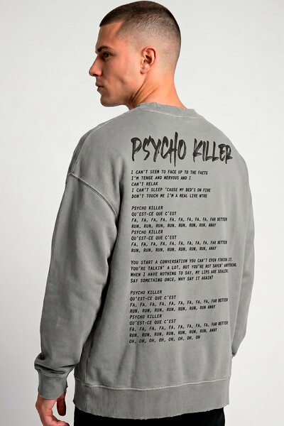 Foto Blusa oversized de moletom estonado cinza Psyco
