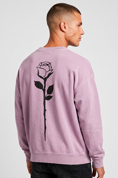 Foto Blusa oversized de moletom estonado lilás Rose Back