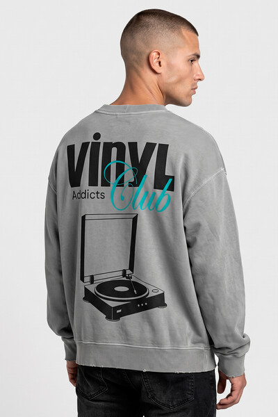 Foto Blusa oversized de moletom estonado cinza Vinyl