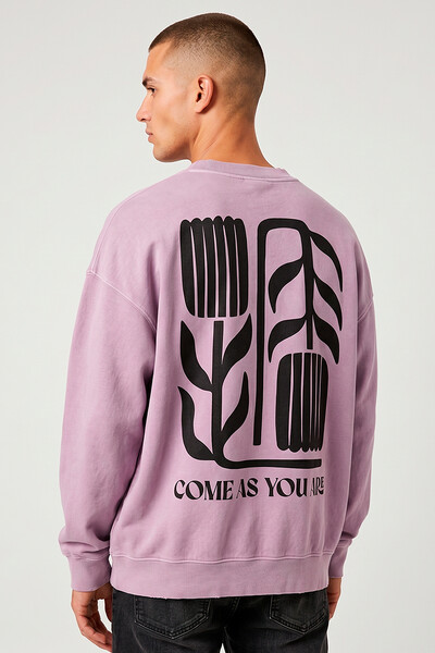 Foto Blusa oversized de moletom estonado lilás Come As You Are