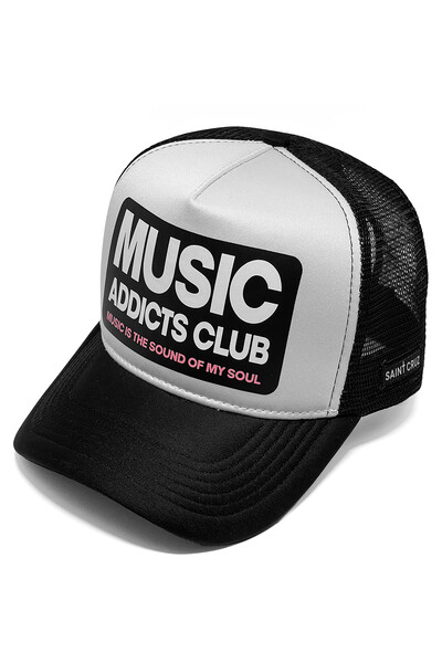 Foto Boné trucker retrô branco e preto Music Club