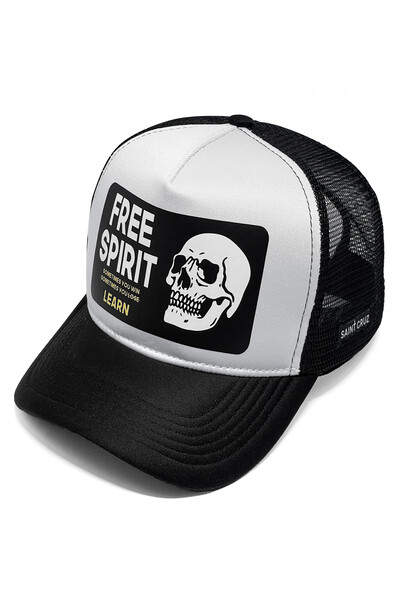 Foto Boné trucker retrô branco e preto Free Spirit
