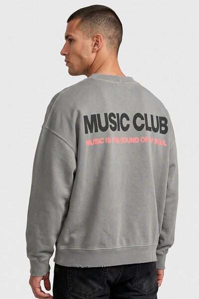 Foto Blusa oversized de moletom estonado cinza Music Club