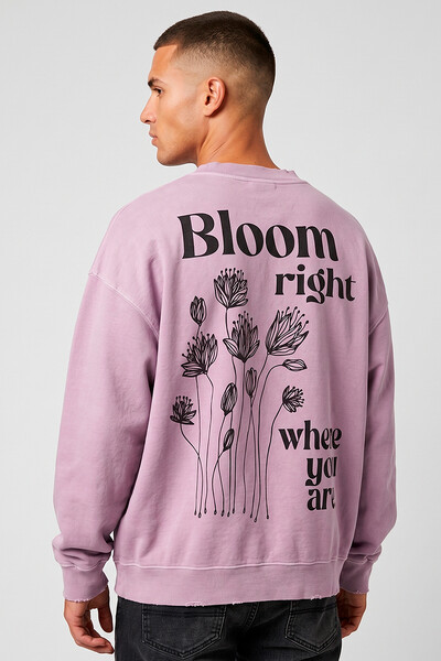 Foto Blusa oversized de moletom estonado lilás Bloom
