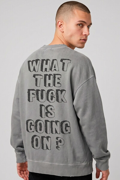 Foto Blusa oversized de moletom estonado cinza Now