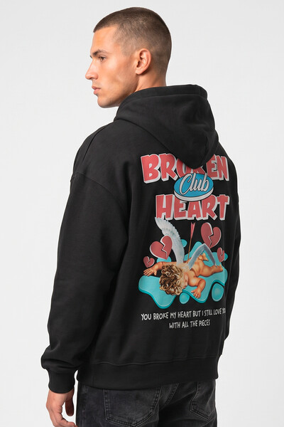 Foto Blusa puff de moletom preta Broken Heart