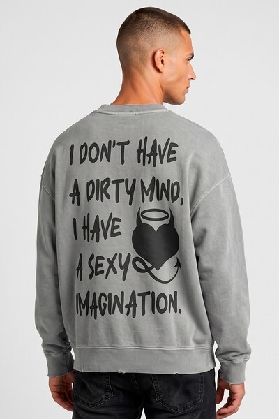 Foto Blusa oversized de moletom estonado cinza Dirty Mind
