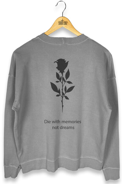 Foto Blusa oversized de moletom estonado cinza Memories
