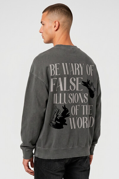 Foto Blusa oversized de moletom estonado chumbo False