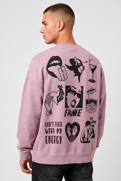 Foto Blusa oversized de moletom estonado lilás Fame
