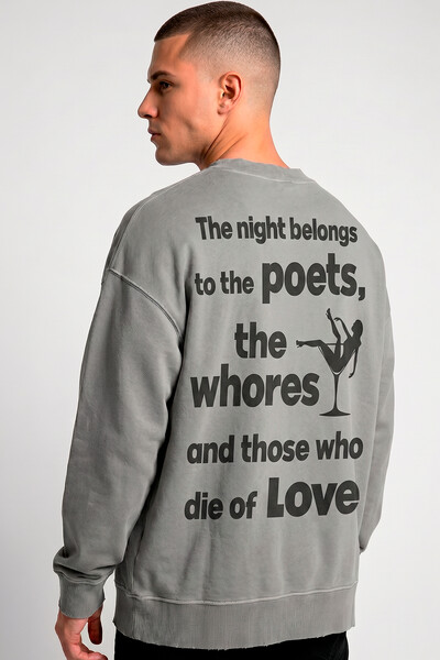 Foto Blusa oversized de moletom estonado cinza Poets