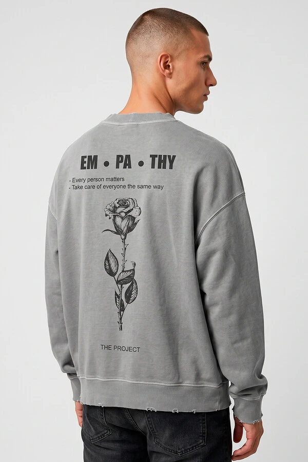 Blusa oversized de moletom estonado cinza Empathy