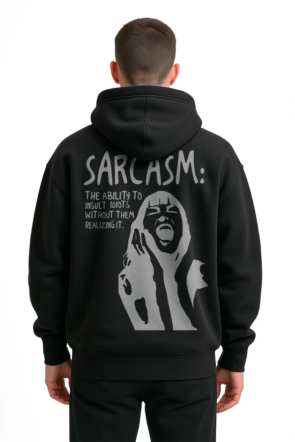 Blusa puff de moletom preto Sarcasm