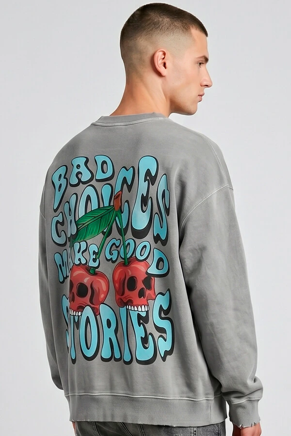 Blusa oversized de moletom estonado cinza Cherry