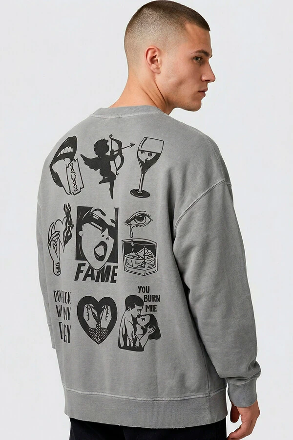Blusa oversized de moletom estonado cinza Fame