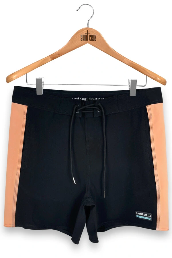 Bermuda retrô line Preto Salmão e Laranja