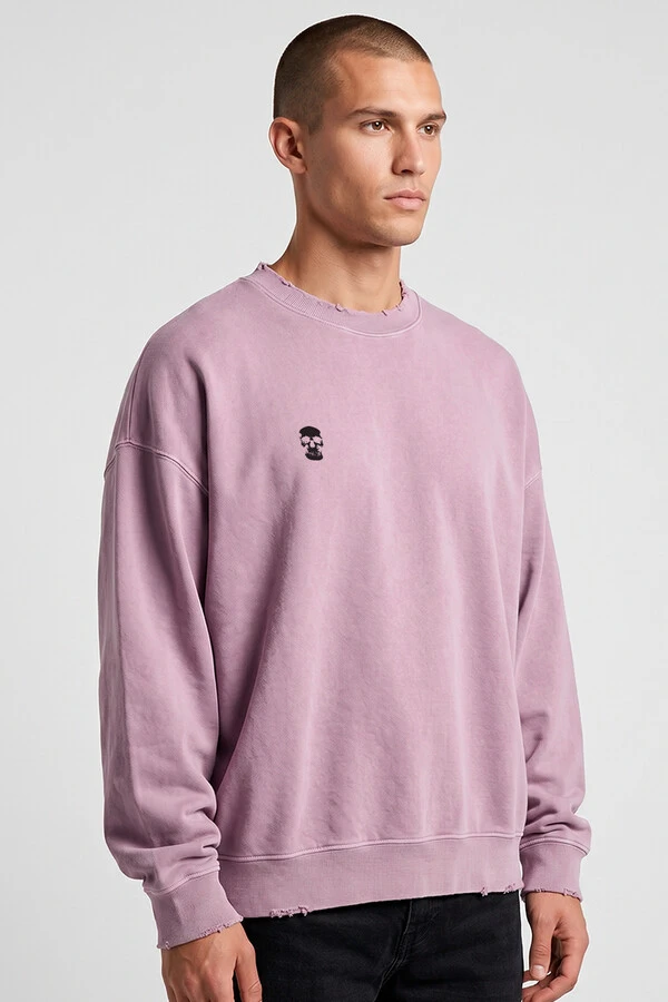 Blusa oversized de moletom estonado lilás Skull