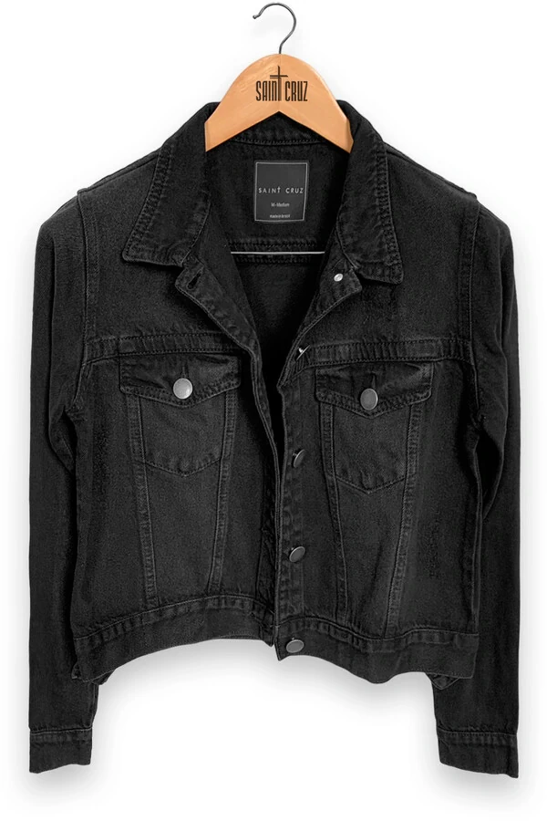 Jaqueta jeans feminina preta David Bowie Outlet