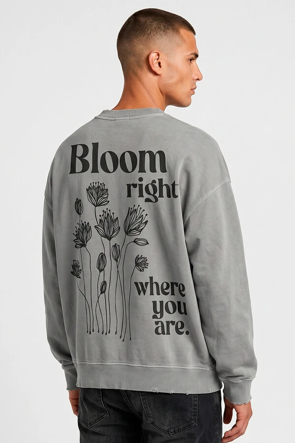 Blusa oversized de moletom estonado cinza Bloom