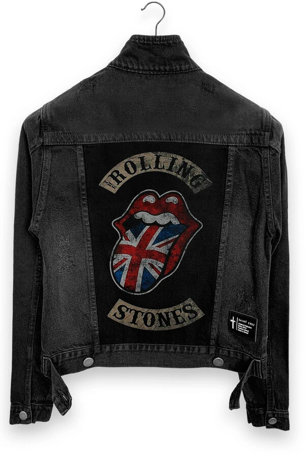 Jaqueta jeans feminina preta Rolling Stones Outlet