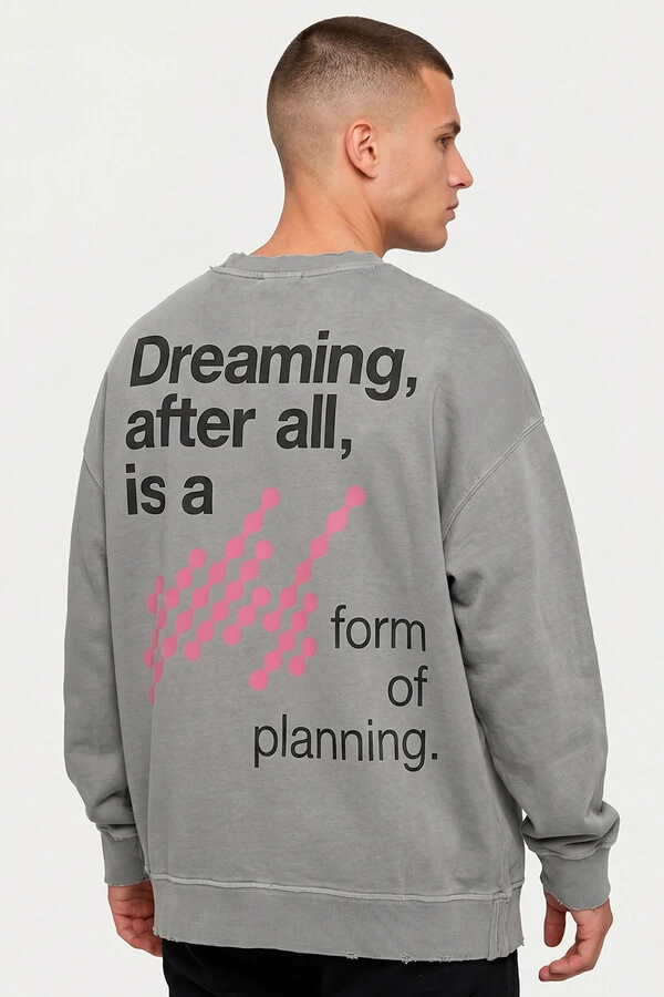 Blusa oversized de moletom estonado cinza Dreaming