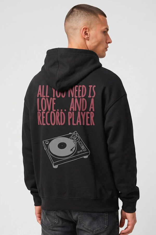 Blusa puff de moletom preta Record Player