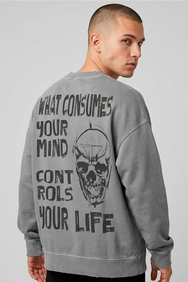 Blusa oversized de moletom estonado cinza Controls