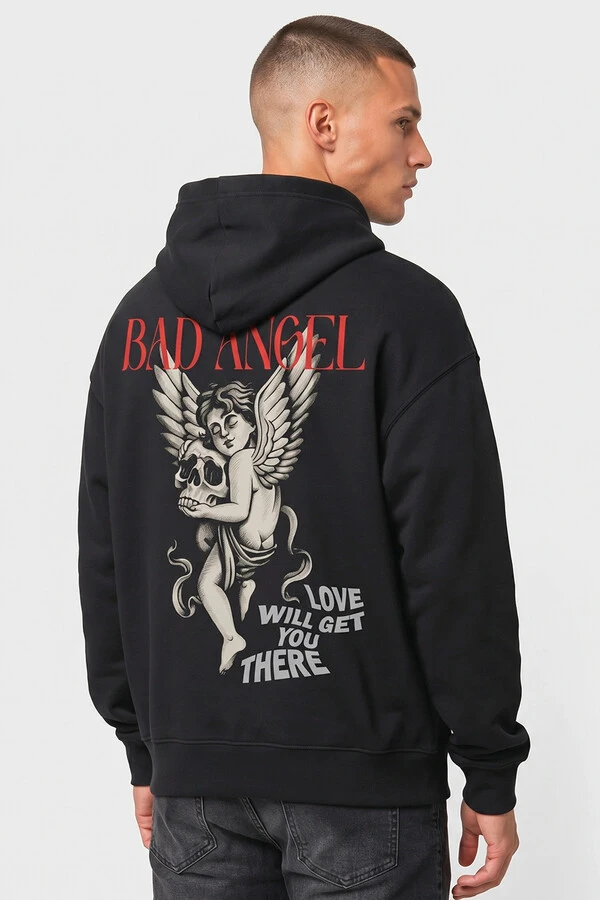 Blusa puff de moletom preta Bad Angel