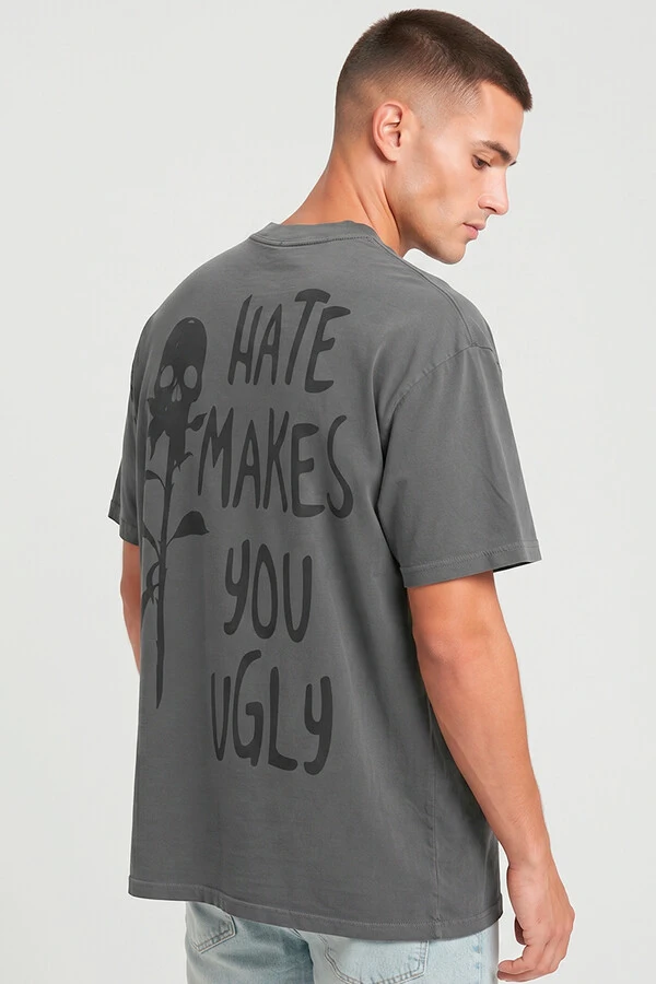 Camiseta oversized estonada chumbo Hate