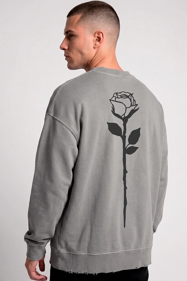 Blusa oversized de moletom estonado cinza Rose Back