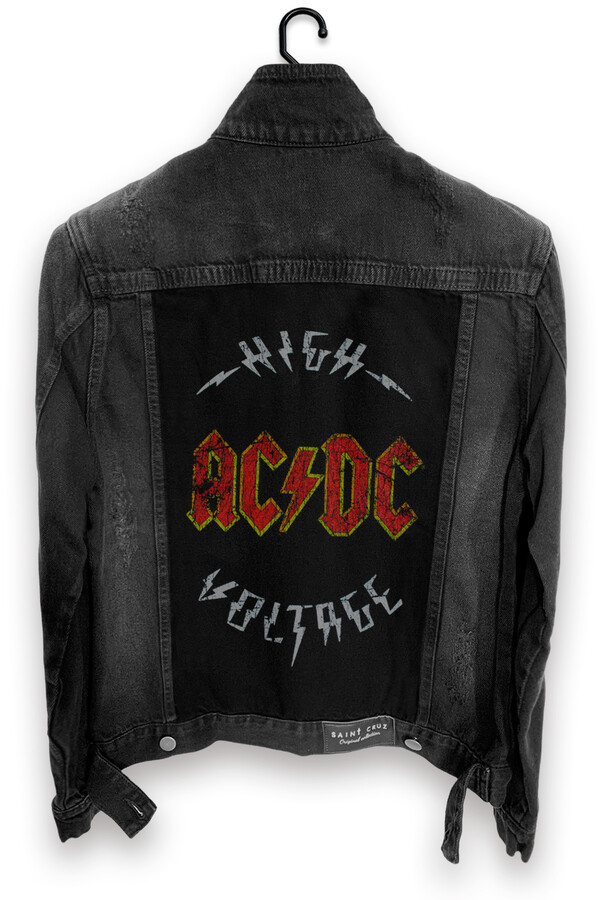 Jaqueta Jeans Rock Destroyed Customizada Preta Masculina Ac Dc - Saint Cruz