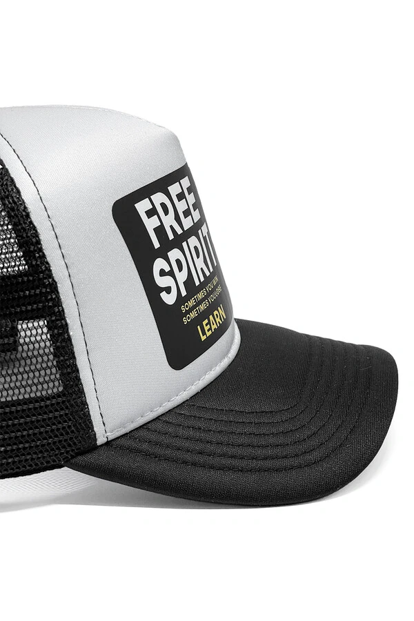 Boné trucker retrô branco e preto Free Spirit