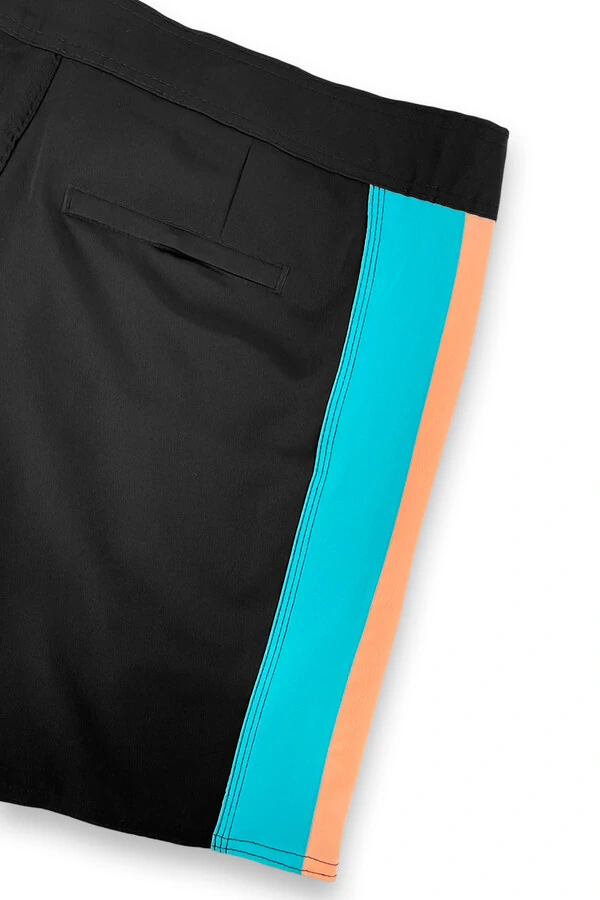 Bermuda retrô line Preto Salmão e Turquesa