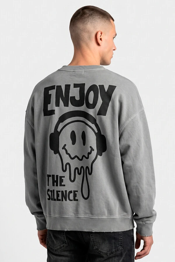 Blusa oversized de moletom estonado cinza Enjoy