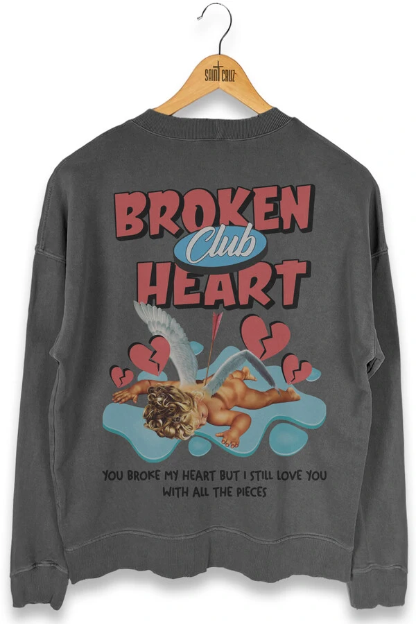 Blusa oversized de moletom estonado chumbo Broken Heart