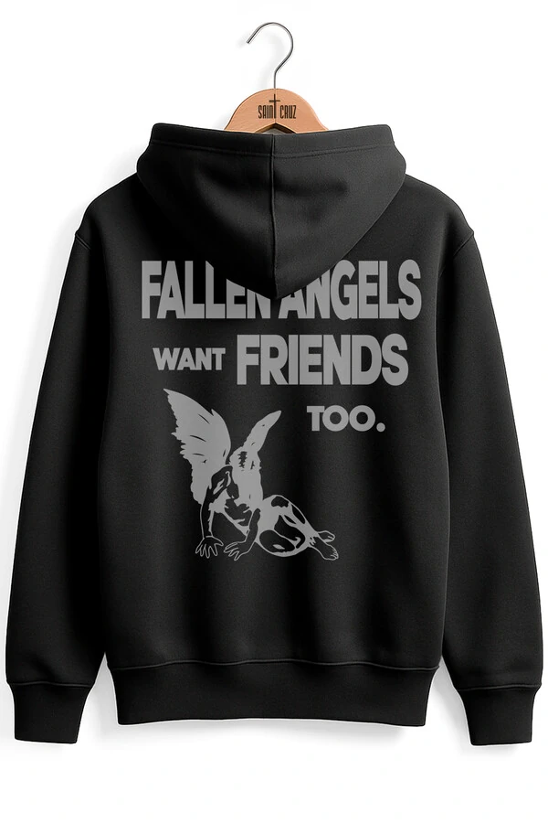 Blusa puff de moletom preto Fallen Angels
