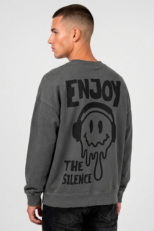 Blusa oversized de moletom estonado chumbo Enjoy