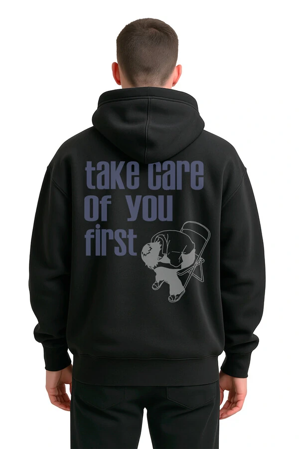 Blusa puff de moletom preto Take Care
