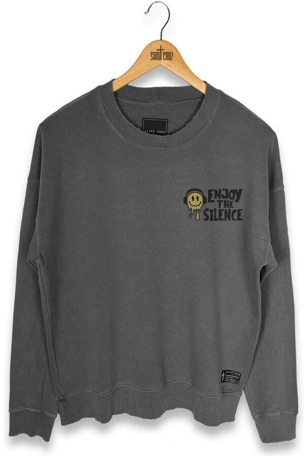 Blusa oversized de moletom estonado chumbo Enjoy The Silence Front