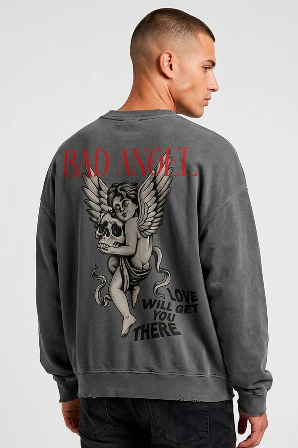 Blusa oversized de moletom estonado chumbo Bad Angel