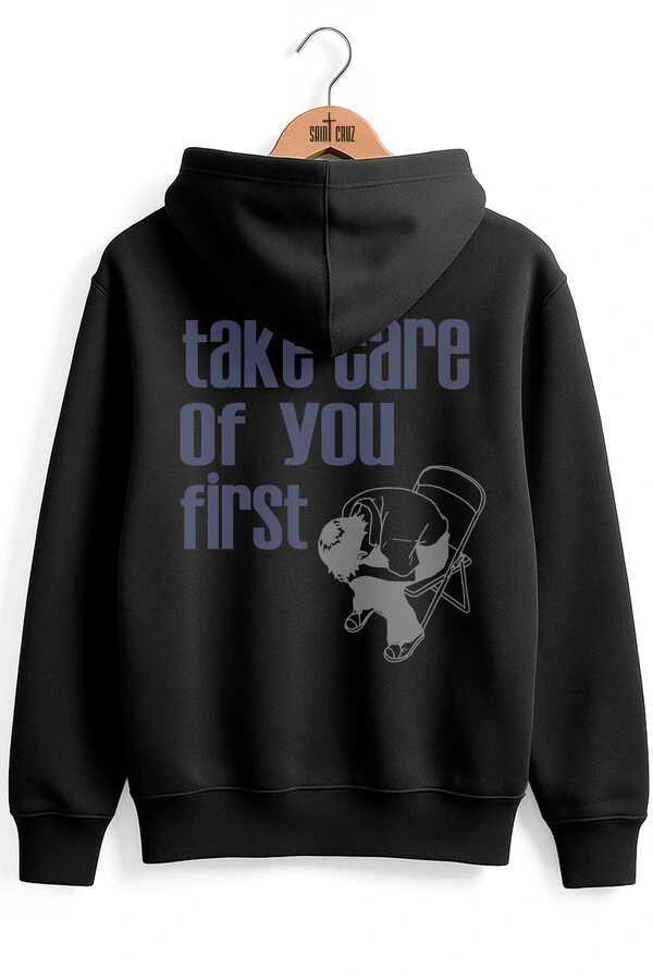Blusa puff de moletom preta Take Care