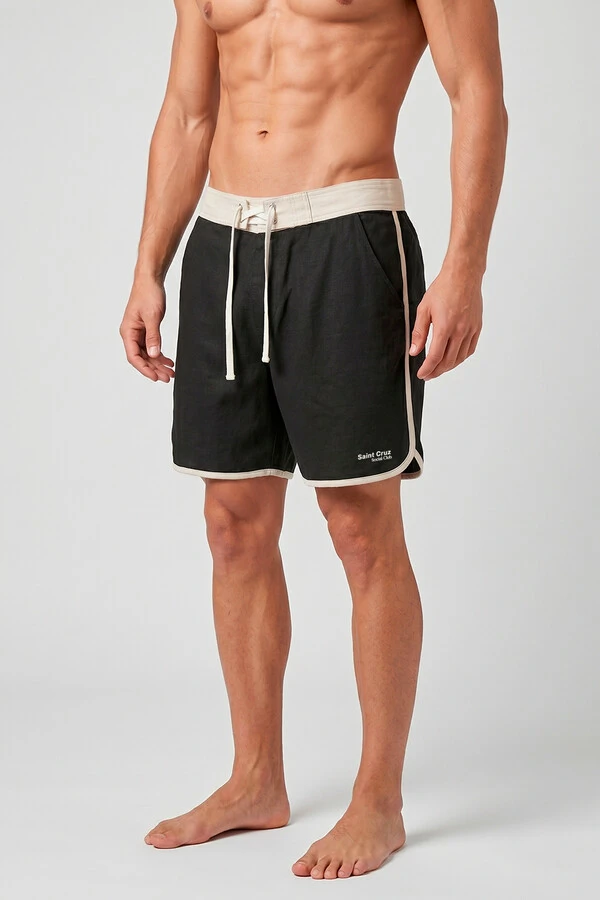 Bermuda de linho Preta e Off White
