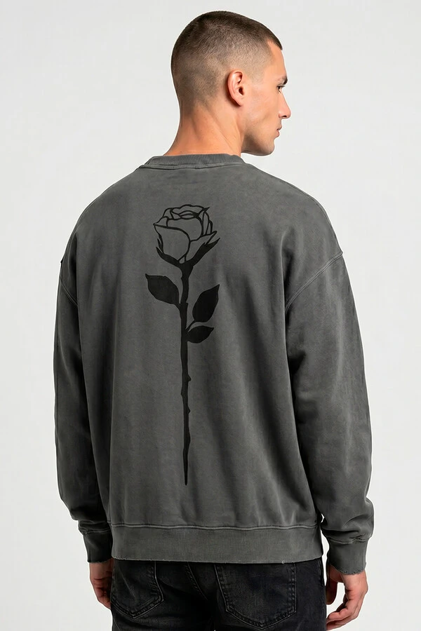 Blusa oversized de moletom estonado chumbo Rose Back