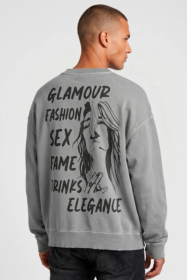 Blusa oversized de moletom estonado cinza Glamour