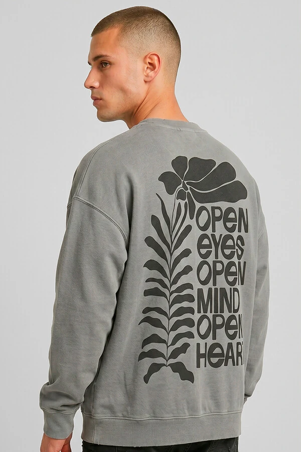Blusa oversized de moletom estonado cinza Open Eyes