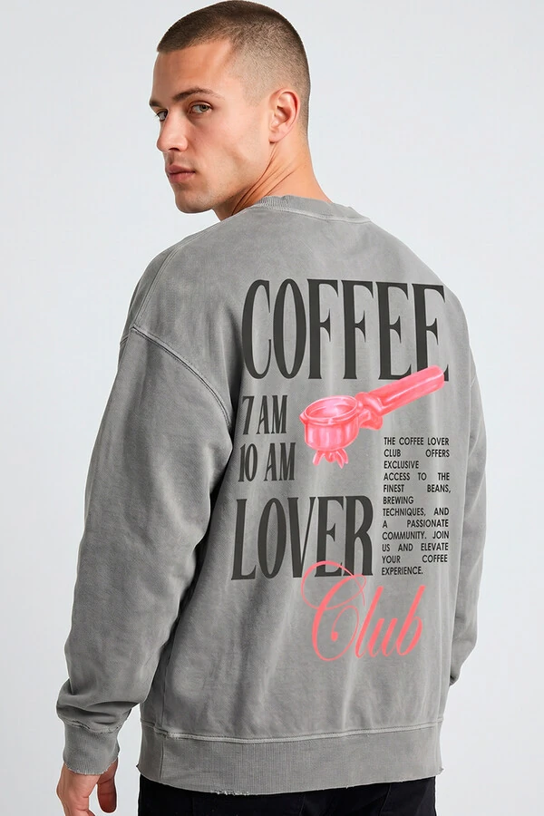 Blusa oversized de moletom estonado cinza Coffee Club