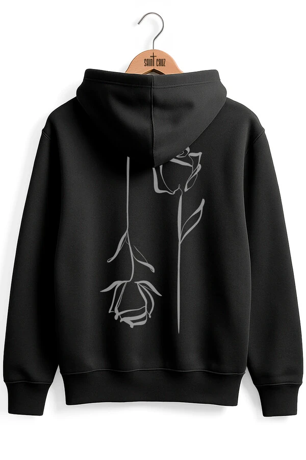 Blusa puff de moletom preto Double Rose
